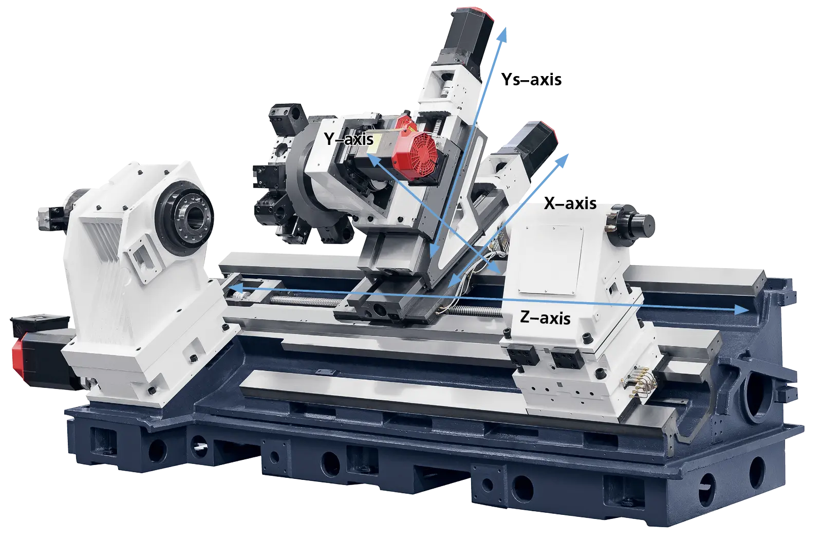 High-precision CNC lathe machine with labeled X, Y, and Z axes for multi-axis machining