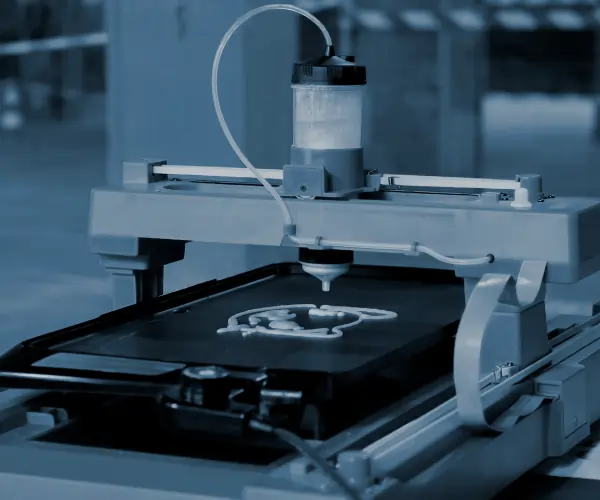 MJF printer creating a plastic part with an as-printed surface finish for additive manufacturing.